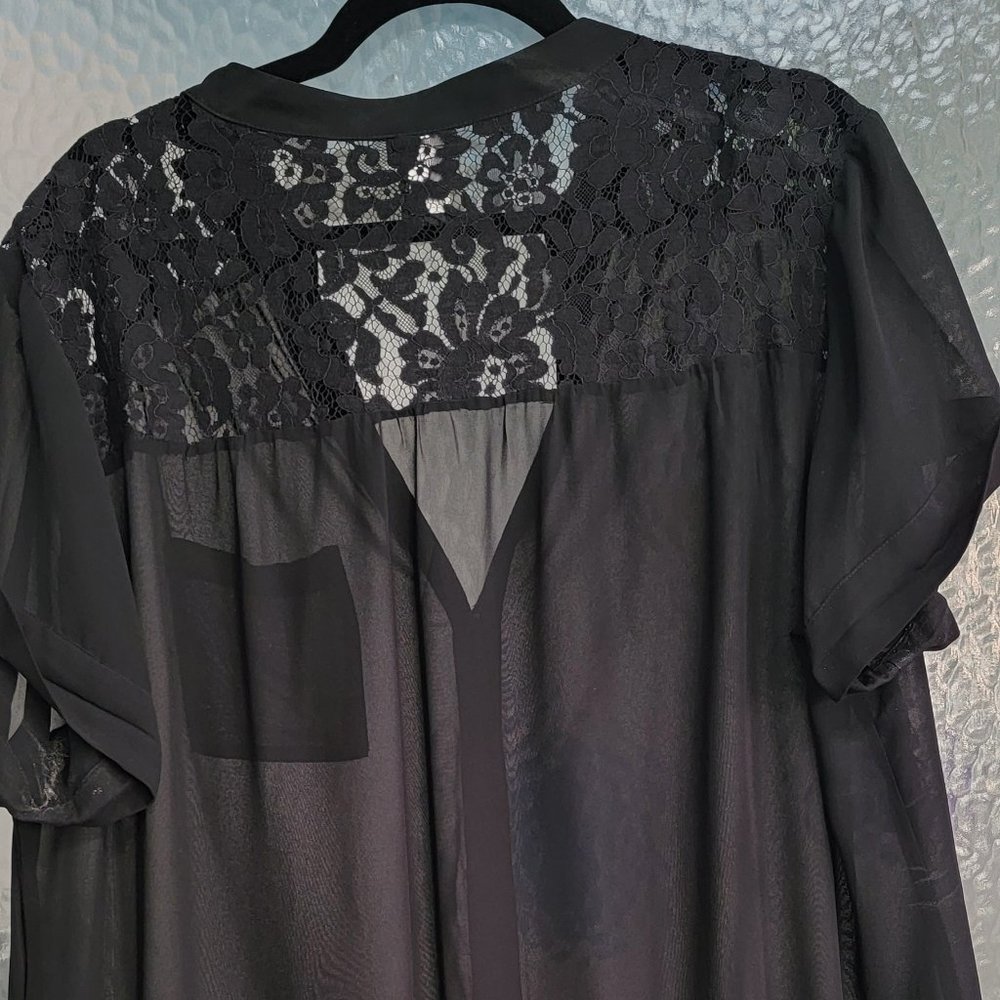 Torrid Black Chiffon with Lace Inset Button down Blouse size 2